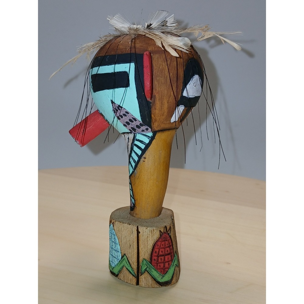Vintage Hopi Corn Boy Kachina Dance Rattle Signed Saddleblanket Two Faced Shaker - Picture 14 of 16